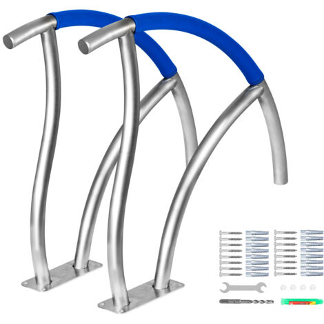 Mophorn Pasamanos para piscina , pasamanos para piscina de 30" x 30", 2 pasamanos de acero inoxidable, capacidad de carga de 375 lb, pasamanos para piscina con placa base de montaje rápido, accesorios