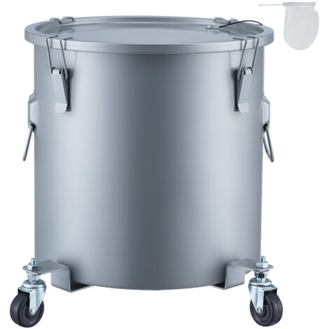 Mophorn Recolector de aceite y grasa usados sobre ruedas 30L, Tambor de recolección de aceite para freidora de acero al carbono, Depósito de aceite con tapa, Clips de bloqueo, Bolsa de filtro, Gris (1/5)