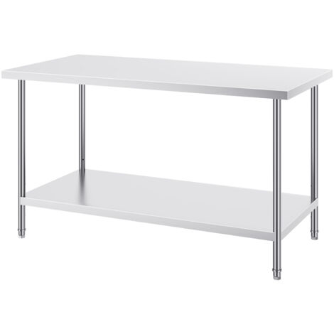 Mophorn Mesa de Trabajo de Acero Inoxidable 76,2x152,4x86,4 cm Mesa de Preparación de Alimentos Carga de 413 kg 3 Niveles de Altura Regulables Unidad de Almacenamiento para Cocina Restaurante Hogar (1/5)