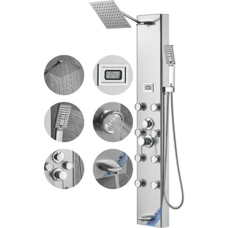 Mophorn Sistema de panel de ducha Columna de Hidromasaje Ducha 6 Función con Pantalla digital Acero inoxidable para Baño con 8 Boquillas de Masaje