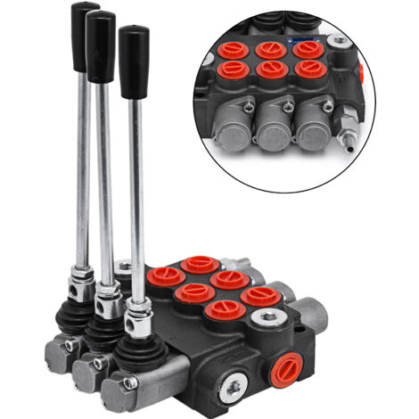 Mophorn Válvula de control hidráulica de 3 carretes, válvula direccional hidráulica de doble acción de 11 GPM, válvula hidráulica de alta presión para tractores, cargadores y tanques