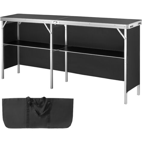 Mophorn Mostrador para stand de feria, mesa de bar plegable portátil extralarga de 195x38,5x88 cm con bolsa de transporte, estante de almacenamiento y falda negra para fiestas, pícnic, exposiciones