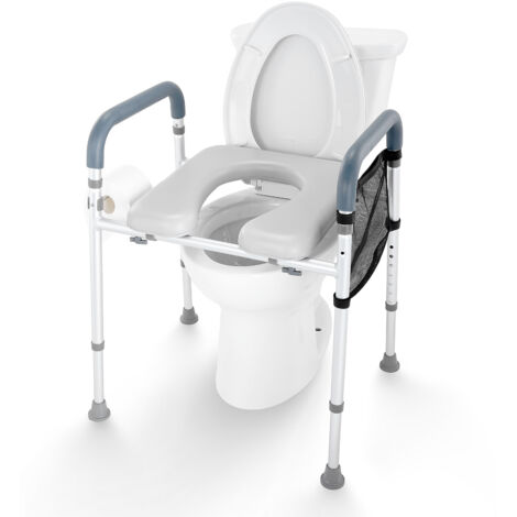 Mophorn Asiento Elevador para Inodoro Altura Ajustable 49-64 cm 7 Niveles Asiento Elevado Universal para Inodoro Carga 158,7 kg Estructura Acolchada de Aluminio para Ancianos, Discapacitados Pacientes