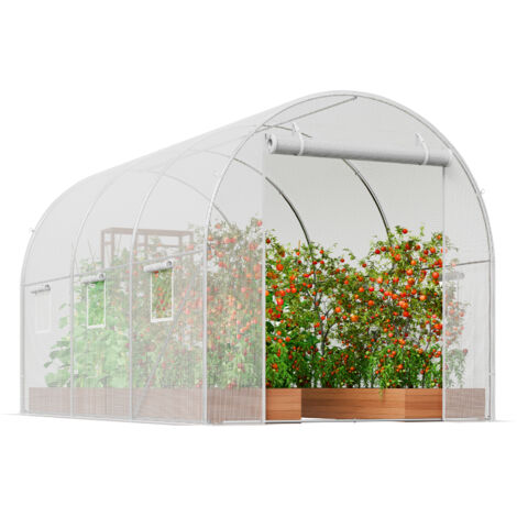 Mophorn Invernadero Túnel 292x196x190 cm Carpa Refugio para Plantas Estructura de Acero Galvanizado Cubierta de PE Puerta Enrollable con Cremallera 6 Ventanas para Cultivo de Verduras Flores, Blanco (1/5)