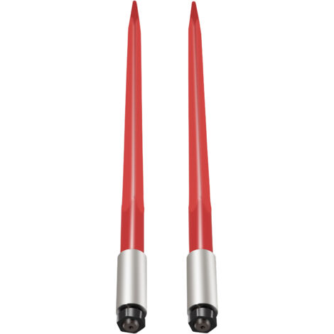Mophorn Par de lanzas para heno de 39", capacidad de 3000 lb, punta de fijación rápida para pacas cuadradas, horquillas revestidas de rojo de 1 3/4" con tuerca hexagonal y manguito para cargadores (1/5)