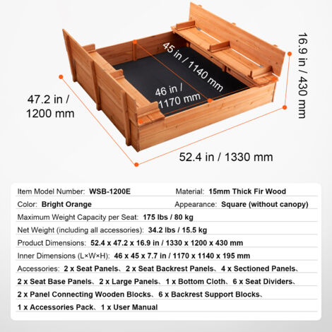Arenero Niños Caja De Arena Con Tapa De 140 Cm SPRINGOS Madera