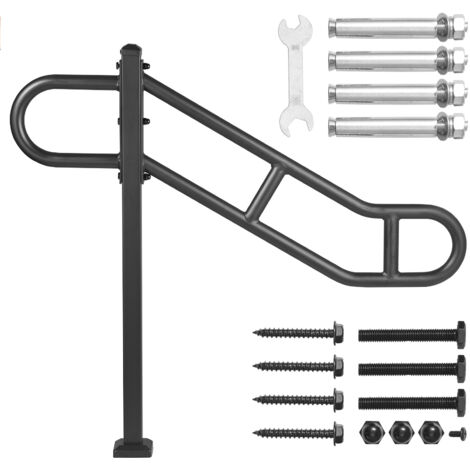 Mophorn Barandilla de escalera de un solo poste para 1-3 escalones al aire libre, 40.5" W x 35.4" H, pasamanos de escalera de metal curvo, barandilla de escalera de acero al carbono montada en el piso (1/5)