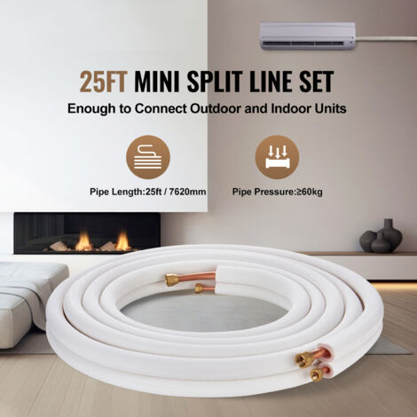 Kit De Líneas Para Aire Acondicionado Mini Split VEVOR - 25 Pies, Tubos De Cobre 1/4" Y 1/2", Aislamiento Triple
