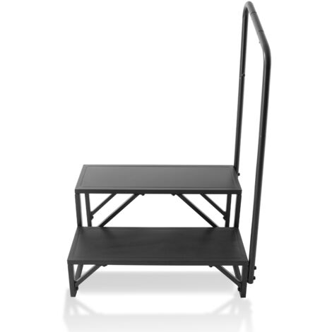 Mophorn Escalera para Vehículo Recreativo de 2 Escalones, Carga de 199,58 kg, Pasamanos de Acero al Carbono Engrosado Escalones Antideslizantes, para Vehículos Recreativos, Remolques, Autocaravanas