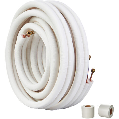 Mophorn Juego de mini líneas divididas de 50 pies tubos de cobre diámetro 1/4" y 3/8" y aislamiento de triple capa, para mini aire acondicionado dividido calefacción y equipos HVAC con embalaje de tir