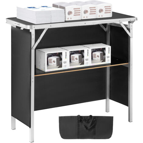 Mophorn Mostrador para stand de feria, mesa de bar plegable portátil de 97,5 x 38,5 x 87 cm de largo con bolsa de transporte, estante de almacenamiento y falda negra para fiestas, pícnic, exposiciones
