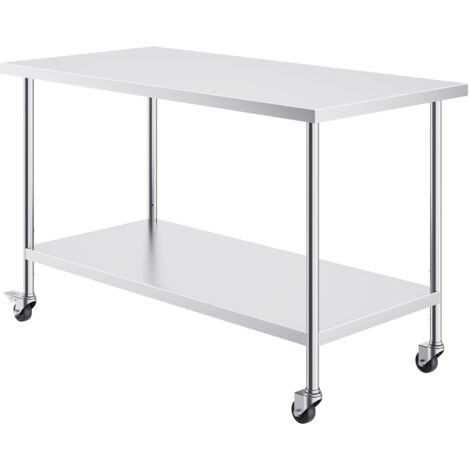 Mophorn Mesa de Trabajo de Acero Inoxidable 1524x762x954,6 mm con 4 Ruedas 3 Niveles de Altura Ajustables Mesa de Trabajo de Preparación de Alimentos Resistente para Cocina Comercial Restaurante