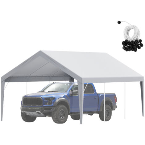Mophorn Tela de Repuesto para Toldo de Cochera 6,1x3,94 m Lona de Garaje para Pared Lateral Impermeable con Protección UV Elásticos de Bola Fácil Instalación,Gris (Parte Superior y Marco No Incluidos)