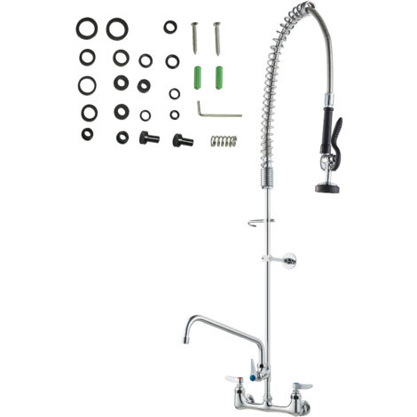 Mophorn Grifo Comercial con Rociador de Preenjuague, 119,38 cm de Altura, 20,32 cm de Centro, Caño Oscilante, Grifo para Fregadero de Cocina de Montaje en Pared, Dispositivo Construido en Latón (1/5)