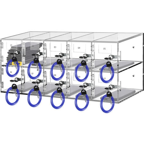 Mophorn Armario de almacenamiento para telefono móvil cabina telefónica de acrílico con cerradura 10 ranuras 53x18x21,5 cm gabinete de almacenamiento para telefono con llaves para sala de reunión, aul
