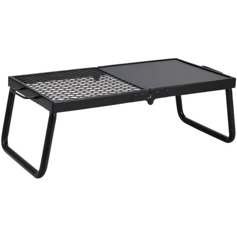 Mophorn Parrilla plegable para fogatas , rejilla de malla de acero resistente de 57 cm, parrilla portátil para acampar sobre fogata, rejilla para cocinar en fogatas con patas y bolsa de transporte (1/5)