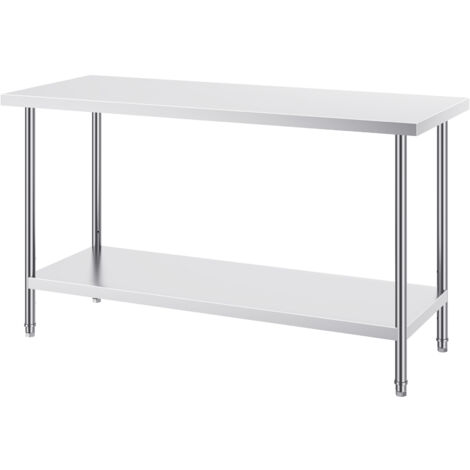 Mophorn Mesa de Trabajo de Acero Inoxidable 61x152,4x86,4 cm Mesa de Preparación de Alimentos Carga 381 kg 3 Niveles de Altura Regulables Unidad de Almacenamiento de Alimentos para Cocina Restaurante