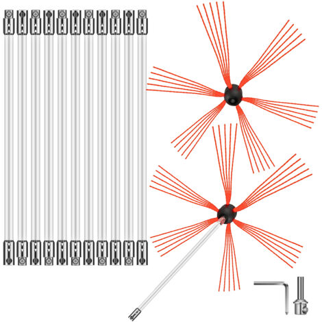 Mophorn Kit de varillas flexibles para deshollinador de 39 pies, de nailon, 2 cabezales de cepillo, 12 varillas blancas, fácil conexión, herramienta para limpiar chimeneas (1/5)