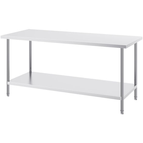 Mophorn Mesa de preparación de acero inoxidable de 30 x 72 x 34 pulgadas, capacidad de carga de 920 libras, mesa de trabajo de metal resistente con 3 niveles de altura ajustables (1/5)