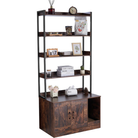 Mophorn Muebles de Baño Oculto para Gatos 85 x 49 x 183,6 cm Casa de Inodoro para Gatos con 4 Estantes de Almacenamiento Armario de Madera para Ocultar las Cajas de Arena para Gatos, Marrón Oscuro