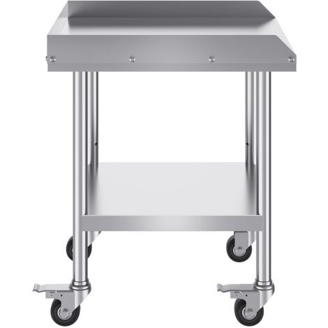 Mophorn Mesa de trabajo de acero inoxidable de 24 x 24 x 30 pulgadas, mesa comercial de preparación de alimentos de alta resistencia con ruedas, 4 ruedas y protector contra salpicaduras de 3 lados.