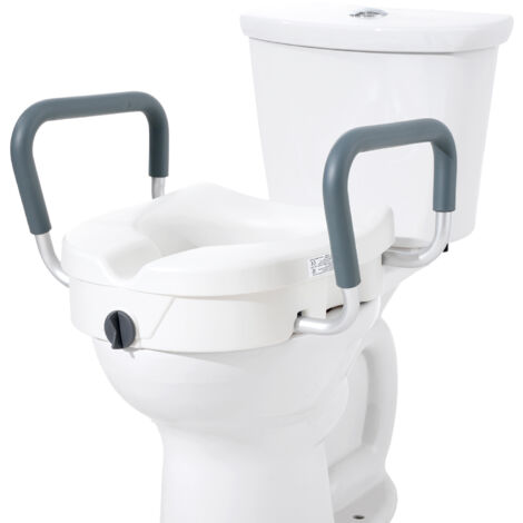 Mophorn Asiento elevado para inodoro, 5 in de altura elevada, capacidad de peso de 350 libras, para inodoro redondo y alargado, instalación con cierre giratorio, ancho ajustable de 19.1 a 21.7 in