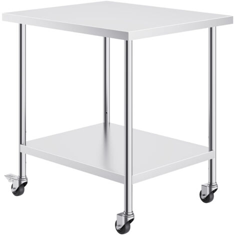 Mophorn Mesa de Trabajo de Acero Inoxidable 762 x 914 x 954,6 mm Mesa de Preparación de Alimentos con 4 Ruedas Mesa de Cocina Estante Ajustable en Altura para Cocina Restaurante Bar Garaje al Aire Lib