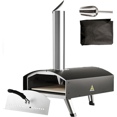 Mophorn Horno de pizza para exteriores de 12 pulgadas, alimentado con pellets de madera y carbón, máquina para hacer pizza portátil de acero inoxidable con piedra para pizza, cubierta impermeable (1/5)