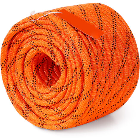 Mophorn Cuerda de Poliester Trenzado doble Naranja y Negro, 9,5mm x 36,57 m, 48 hebras, 17,79 kN de Resistencia a la Rotura Cuerda de Escalada al Aire Libre para Senderismo en Roca, Camping, Columpi