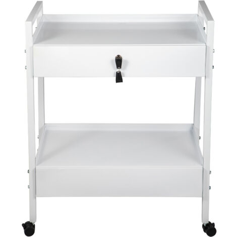 Mophorn Carro de Laboratorio 2 Niveles Carro Medico de Acero Inoxidable Carro de Servicio Gran Capacidad de Carga de 100 kg con 2 Cajones para Laboratorio Salón Hospital, Uso Dental, Blanco