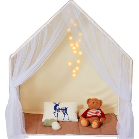 Mophorn Tienda de Campaña para Niños Cabaña para 1 a 5 Años Tienda de Campaña para Niños con Alfombra y Lámparas con Ventanas para Interior y Exterior Tienda de Campaña Yurta para Niños, Color Beige