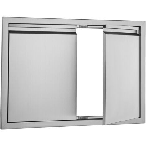 Mophorn Puerta de Acceso a Barbacoa 762 x 532 x 45 mm Puerta de Cocina Exterior Doble Puerta Empotrada de Acero Inoxidable con Manija para Isla de Barbacoa, Estación de Parrilla, Armario Exterior