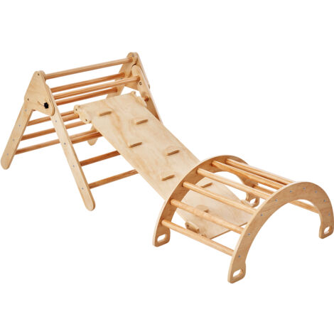 Mophorn Pikler Juego de triángulos 5 en 1, juguetes de escalada para niños pequeños, parque infantil interior, juego de escalada Montessori con triángulo, rampa y arco, gimnasio de escalada de madera (1/5)