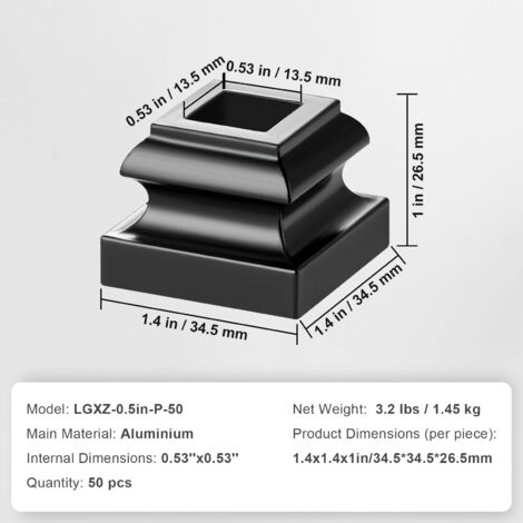 Kit 50 Bases De Barandilla VEVOR – Platines Pour Balustres, Aluminium, Modèle LGXZ-0.5in-P-50