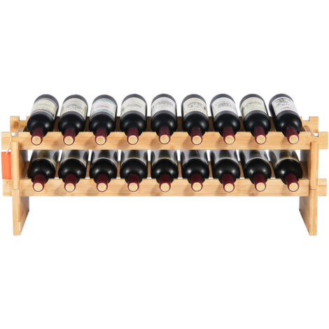 Mophorn Botellero Apilable de Vino 18 Botellas Estante de Almacenamiento de Bambú 850x250x275 mm Botellero Independiente de 2 Niveles Estantes sin Sacudidas para Cocina, Bar, Bodega, Color Natural
