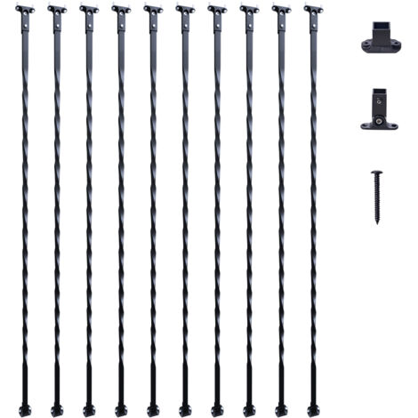 Mophorn Balaustres de Metal para Escaleras Barras Decorativas de Acero Galvanizado de 1122mm 10 Balaustres de Seguridad Huecos Estilo Torcido con Zapatos Tornillos para Barandilla de Escalera