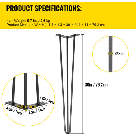 Mophorn Patas para Mesas de Acero al Carbono, Conjunto de Patas de Mesa de Altura de Pata 76,2 cm Patas para Muebles con 4 Pies de Goma, Patas Mesa con Capacidad de Carga 100 kg para Mesas Auxiliares