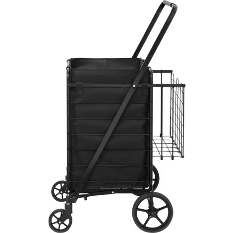 Mophorn Carrito de compras plegable con revestimiento impermeable extraíble, carrito de compras gigante con capacidad de 330 lb, diseño de canasta doble, ruedas giratorias de 360°, base de malla metál