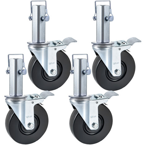 Mophorn Ruedas Giratorias de Poliuretano Núcleo de Hierro de 5" Ruedas Giratorias con Vástago Giratorio con Freno de Doble Bloqueo Pies Ajustables Capacidad de Carga de 200 kg por Rueda 4 Piezas