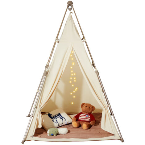 Mophorn Tienda de Campaña para Niños Tienda Tipi para Niños de 1 a 5 Años Tienda de Campaña Plegable para Niños con Alfombra y Bolas de Transporte con Ventanas para Interior y Exterior, Color Beige