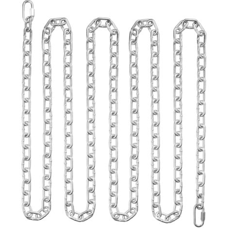 Mophorn Cadena de eslabones de acero al carbono galvanizado, 7,3 mm x 28 m, capacidad de carga 756 kg, dos conectores rápidos, cadena para remolcar, colgar, acampar, atar mascotas