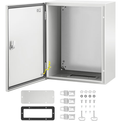 Mophorn Caja de acero NEMA 4X, 20 x 16 x 10", resistente al agua IP66, caja eléctrica para interior y exterior, material de acero, color gris, con placa de montaje