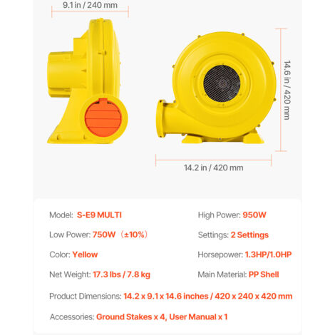 Soplador De Aire 950W Para Inflables - 220V, Flujo 680 M³/h, Ideal Para Castillos Hinchables Y Juegos