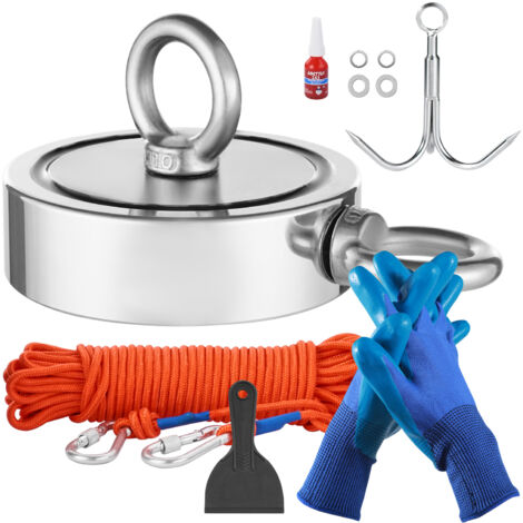 Mophorn Kit de pesca con imán, fuerza de tracción de doble cara de 1700 libras/771 kg, potente kit de pesca con imán de neodimio de tierras raras con gancho de agarre, cuerda resistente