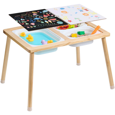 Mophorn Mesa sensorial  para niños pequeños, 3 compartimentos de almacenamiento, tablero de actividades de doble cara, mesa de agua y arena para juegos en interiores y exteriores