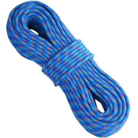 Mophorn Cuerda de escalada dinámica de 10,2 mm, 60 m (197 pies), resistencia de 25 kN, fibra elástica con mosquetones de acero para rapel, rescate y escape - azul