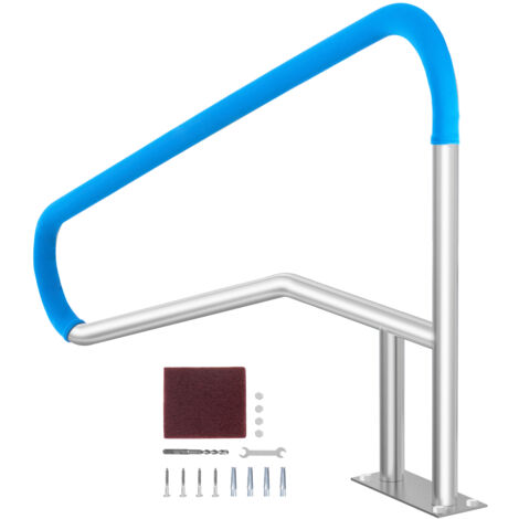 Mophorn Pasamanos para piscina, barandilla de acero inoxidable de 54 x 36 pulgadas con placa base, barra de apoyo a prueba de óxido con cubierta de agarre antideslizante y accesorios