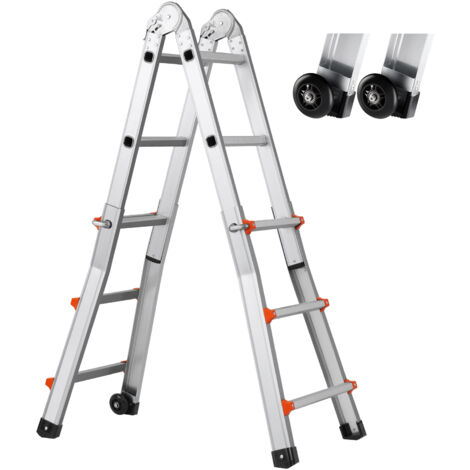Mophorn Escalera telescópica de 9,5 pies con estructura en A, escalera extensible compacta de aluminio, escalera multifunción plegable para RV, interior y exterior, carga de 330 lb, color plateado
