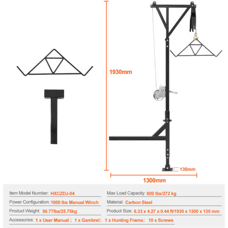 Mophorn Polipasto de enganche para camión, capacidad de 600 lb, juego de elevación con cabrestante, receptor de 2", altura ajustable y giro de 360°, base para pies, acero al carbono