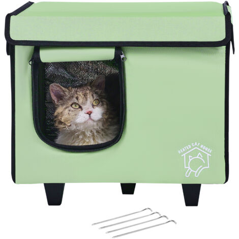 Mophorn Casa elevada para gatos con calefacción, pequeña, verde, temperatura ajustable y temporizador para el invierno